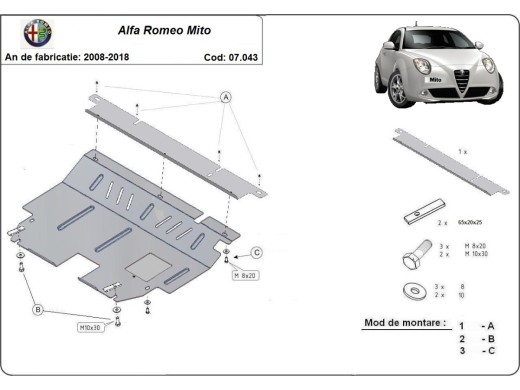 Ocelový kryt motoru Alfa Romeo Mito (2008-2018)Alfa Romeo Mito