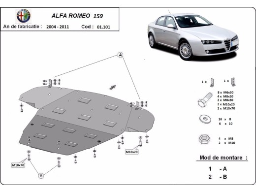 Ocelový kryt motoru Alfa Romeo 159 (2004-2011)Alfa Romeo 159