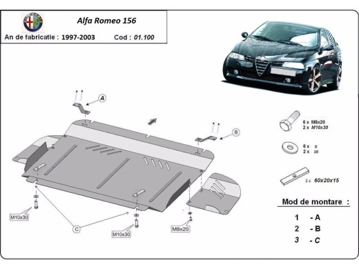 Ocelový kryt motoru Alfa Romeo 156 (1997-2003)Alfa Romeo 156