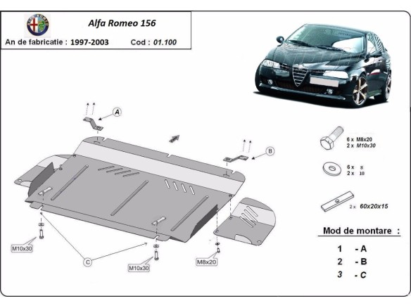 Ocelový kryt motoru Alfa Romeo 156 (1997-2003)Alfa Romeo 156