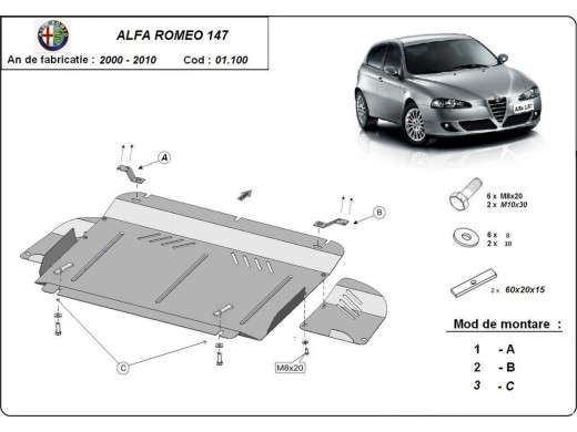 Ocelový kryt motoru Alfa Romeo 147 (2000-2010)Alfa Romeo 147