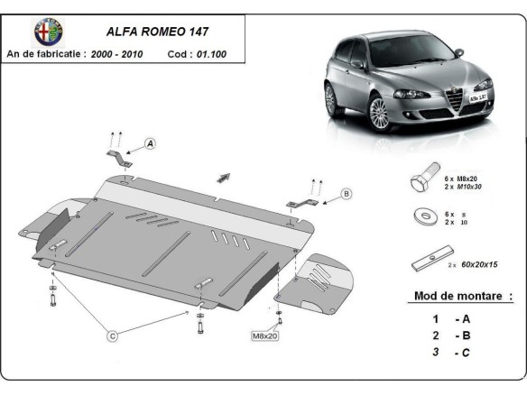 Ocelový kryt motoru Alfa Romeo 147 (2000-2010)Alfa Romeo 147