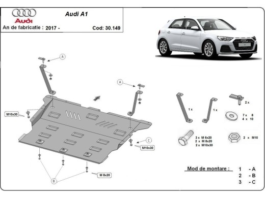 Ocelový kryt motoru Audi A1 (2017-2025)Audi A1