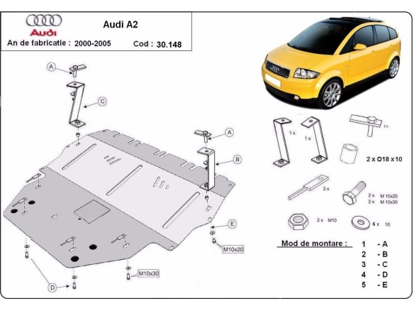 Ocelový kryt motoru Audi A2 (2000-2005)Audi A2