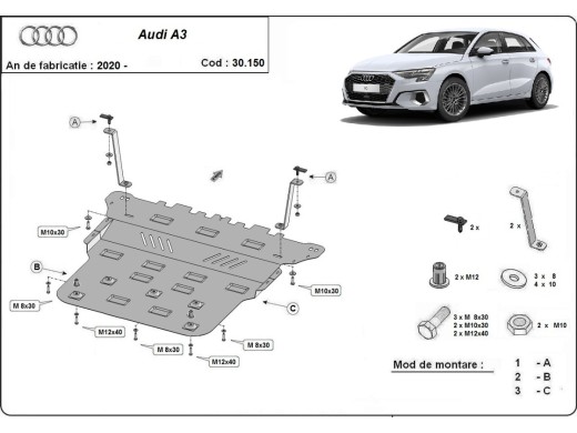 Ocelový kryt motoru Audi A3 (2020-2025)Audi A3