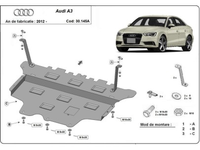 Ocelový kryt motoru Audi A3 (8V) - Automatická převodovka (2012-2020) 2