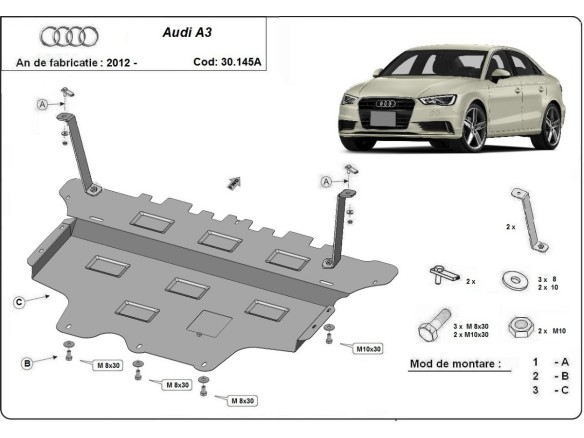 Ocelový kryt motoru Audi A3 (8V) - Automatická převodovka (2012-2020)Audi A3