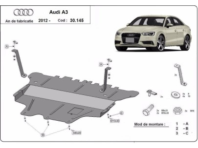 Ocelový kryt motoru Audi A3 (8V) (2012-2020) 2