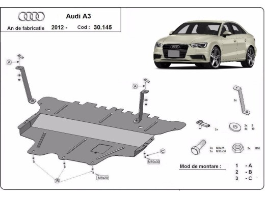 Ocelový kryt motoru Audi A3 (8V) (2012-2020)Audi A3