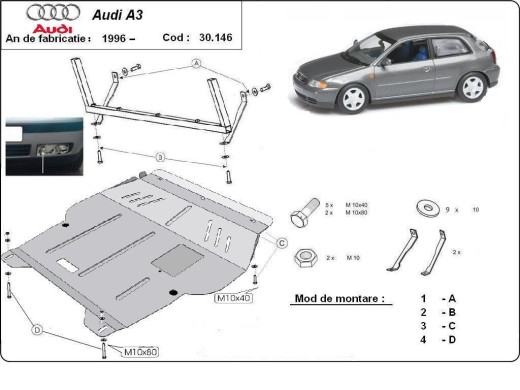 Ocelový kryt motoru Audi A3 (1996-2003)Audi A3
