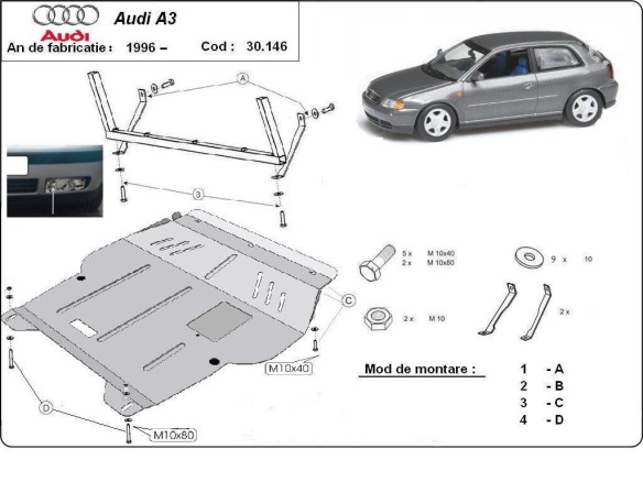 Ocelový kryt motoru Audi A3 (1996-2003)Audi A3