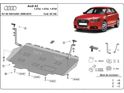 Ocelový kryt motoru Audi A3 (2008-2012) 2
