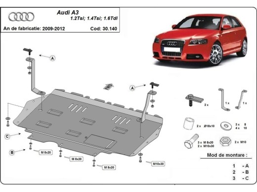 Ocelový kryt motoru Audi A3 (2008-2012)Audi A3