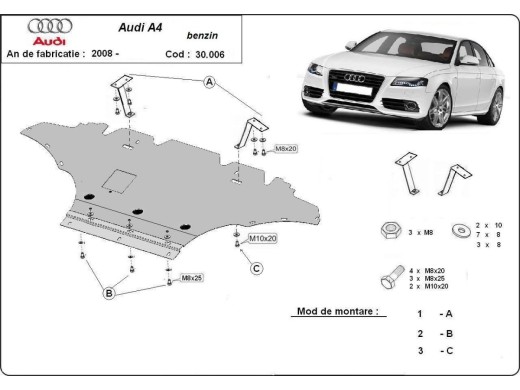 Ocelový kryt motoru Audi A4 B8, benzin (2008-2015)Audi A4