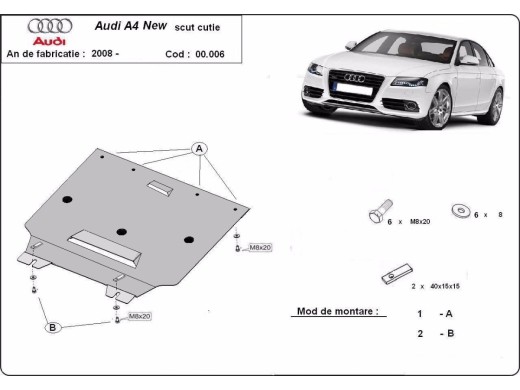 Ocelový kryt převodovky Audi A4 4 B8 (2008-2015)Audi A4