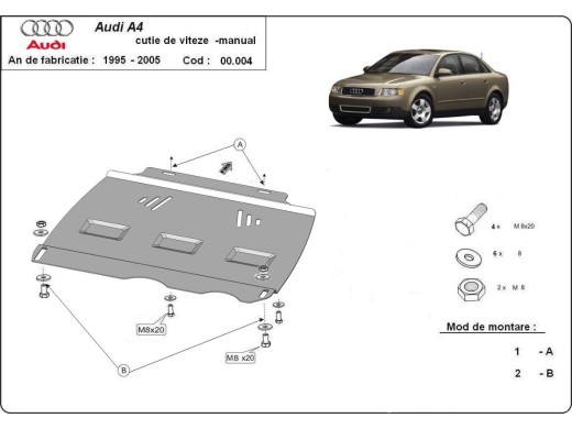 Ocelový kryt převodovky Manuální Audi A4 B6 (2000-2005)Audi A4
