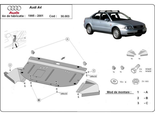 Ocelový kryt motoru Audi A4 B5 (1995-2000)Audi A4