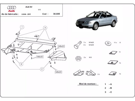 Ocelový kryt motoru Audi A4 B5 (1997-2000)Audi A4