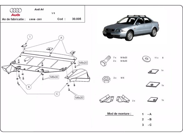 Ocelový kryt motoru Audi A4 B5 (1997-2000)Audi A4