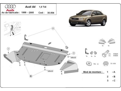 Ocelový kryt motoru Audi A4 B6, 1.9 Tdi (1999-2005) 2