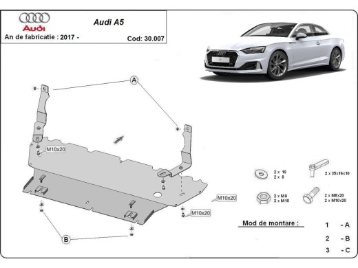 Ocelový kryt motoru Audi A5 (2017-2025)Audi A5