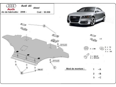 Ocelový kryt motoru Audi A5, diesel (2008-2016) 2