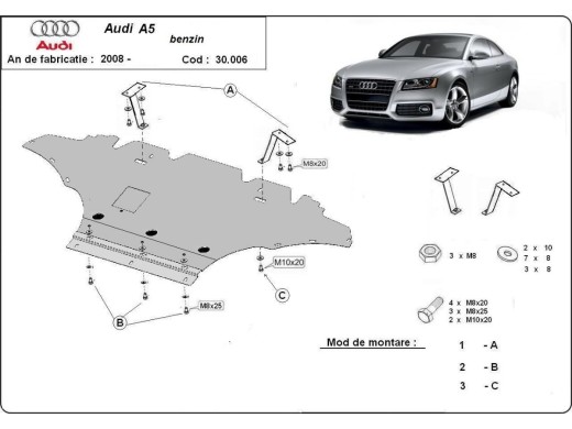 Ocelový kryt motoru Audi A5, benzin (2008-2016)Audi A5