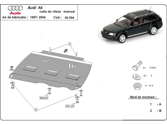 Ocelový kryt převodovky Manuální Audi A6 (1997-2004)Audi A6