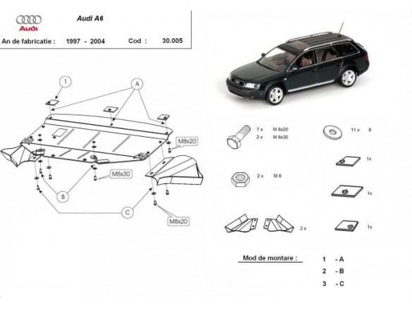 Ocelový kryt motoru Audi A6 (1997-2004)Audi A6