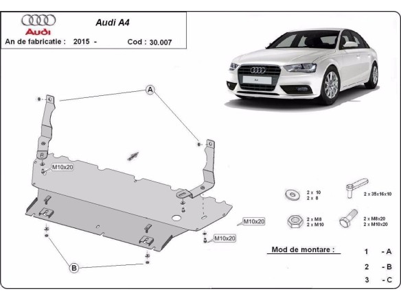 Ocelový kryt motoru Audi A4 B9 All Road (2015-2025)Audi Allroad