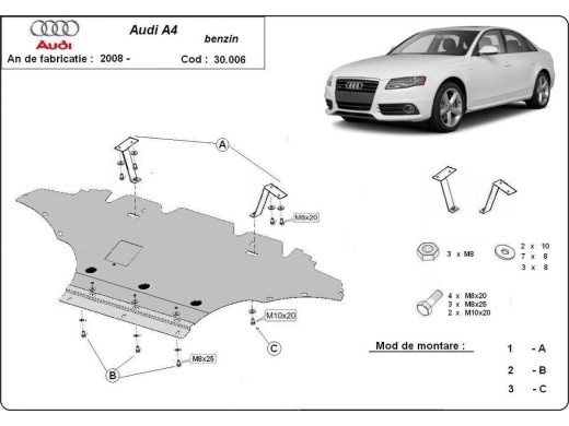 Ocelový kryt motoru Audi A4 B8 All Road, benzin (2008-2014)Audi Allroad
