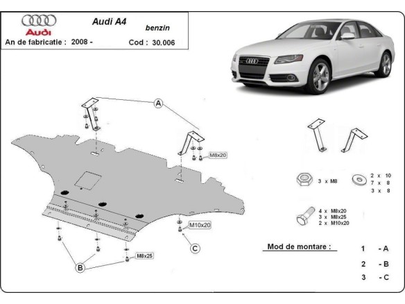 Ocelový kryt motoru Audi A4 B8 All Road, benzin (2008-2014)Audi Allroad