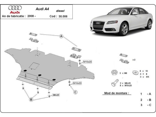 Ocelový kryt motoru Audi A4 B8 All Road, diesel (2008-2014)Audi Allroad