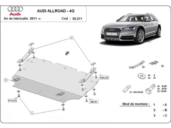 Ocelový kryt motoru Audi All Road A6 (2011-2018)Audi Allroad