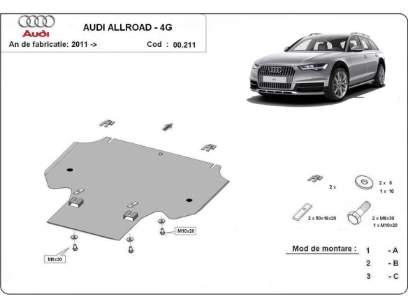 Ocelový kryt převodovky Audi All Road A6 (2011-2018)Audi Allroad