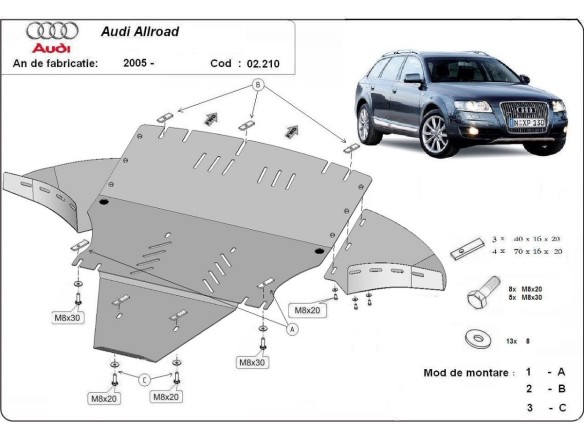 Ocelový kryt motoru Audi A6 Allroad 2 - s boky (2005-2011)Audi Allroad