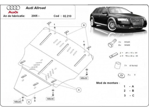 Ocelový kryt motoru Audi A6 Allroad 2 - bez boků (2005-2011)Audi Allroad