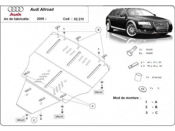 Ocelový kryt motoru Audi A6 Allroad 2 - bez boků (2005-2011)Audi Allroad