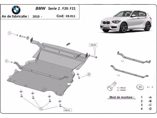 Ocelový kryt motoru BMW Seria 1 F20/F21 (2011-2018)BMW Seria 1