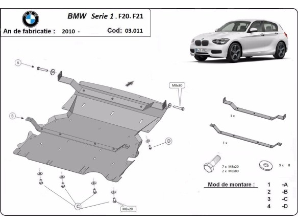 Ocelový kryt motoru BMW Seria 1 F20/F21 (2011-2018)BMW Seria 1
