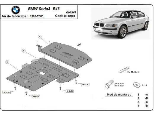 Ocelový kryt motoru BMW Seria 3 E46 - Diesel (1998-2005)BMW Seria 3