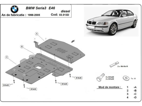 Ocelový kryt motoru BMW Seria 3 E46 - Diesel (1998-2005)BMW Seria 3