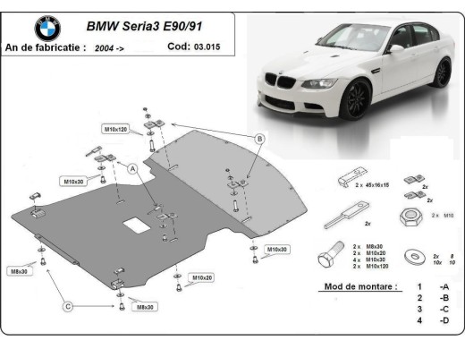 Ocelový kryt motoru BMW Seria 3 E90/91 (2004-2011)BMW Seria 3