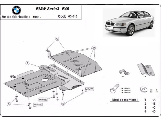 Ocelový kryt motoru BMW Seria 3 E46 - benzin (1998-2005)BMW Seria 3