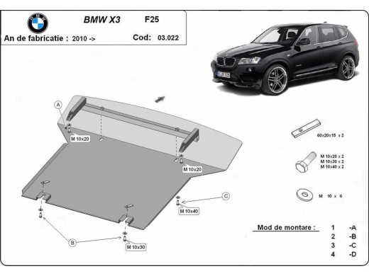 Ocelový kryt motoru BMW X3 - F25 (2010-2017)BMW X3