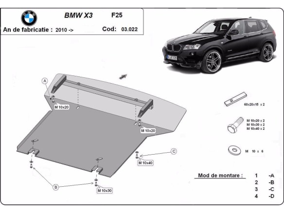 Ocelový kryt motoru BMW X3 - F25 (2010-2017)BMW X3