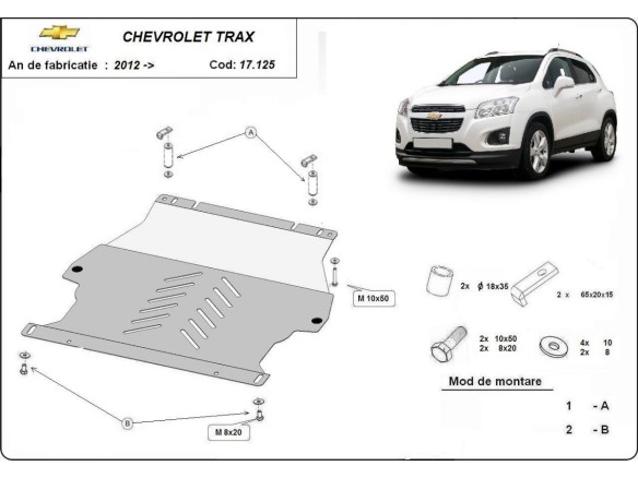 Ocelový kryt motoru Chevrolet Trax (2012-2022)Chevrolet Trax