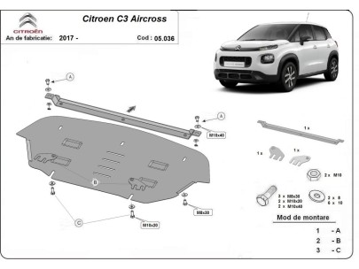 Ocelový kryt motoru Citroen C3 Aircross (2017-2026) 2