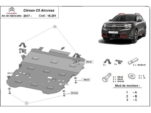 Ocelový kryt motoru Citroen C5 Aircross (2017-2025)Citroen C5 Aircross
