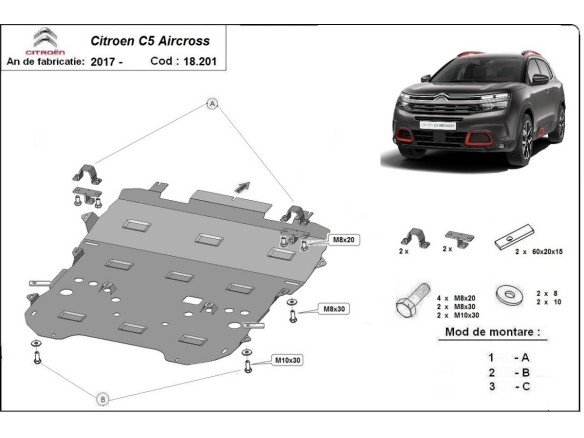 Ocelový kryt motoru Citroen C5 Aircross (2017-2025)Citroen C5 Aircross